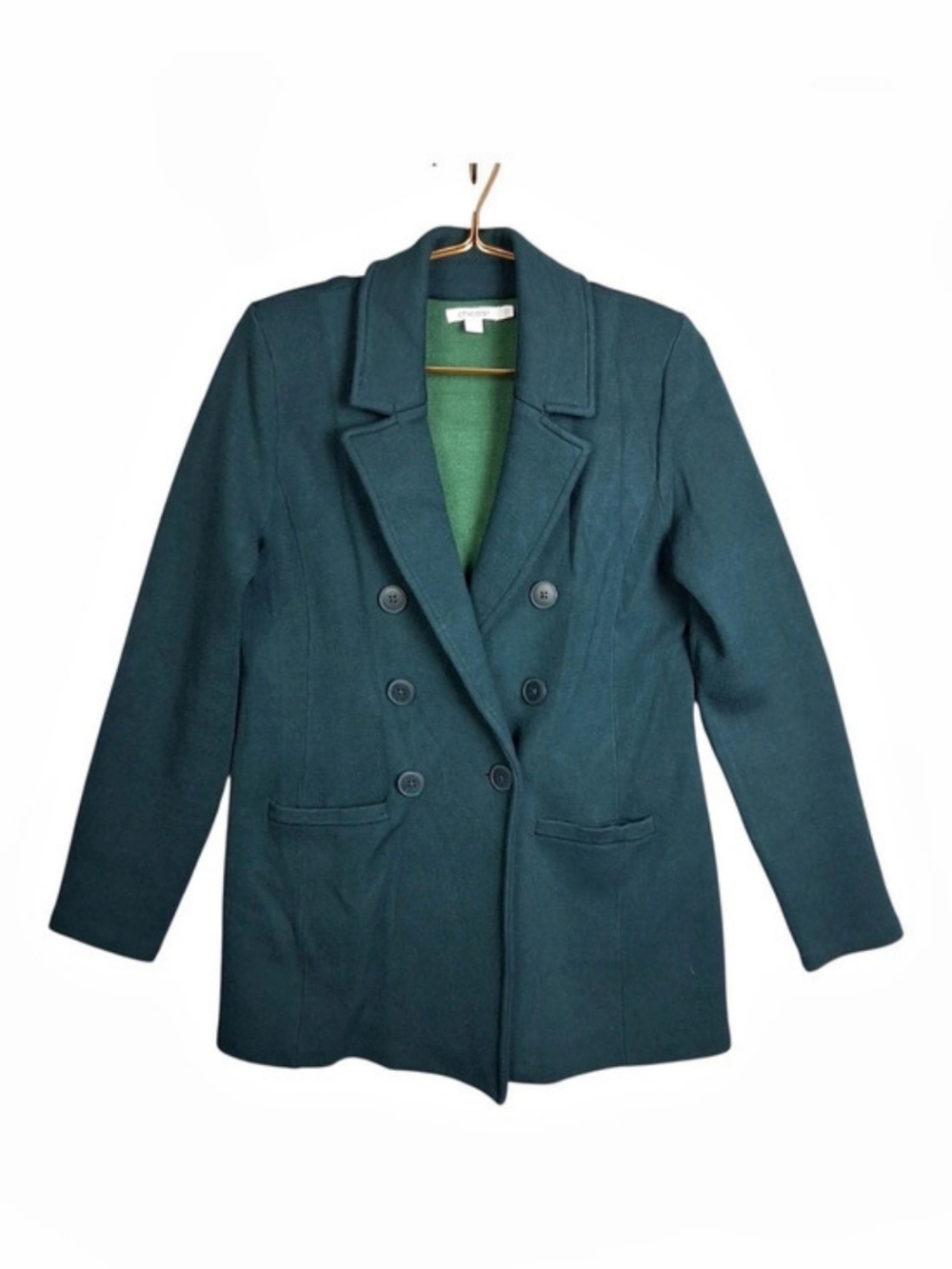Chicos Double Breasted Sweater Blazer Jacket Green Knit Coatigan Womens Size 0 S